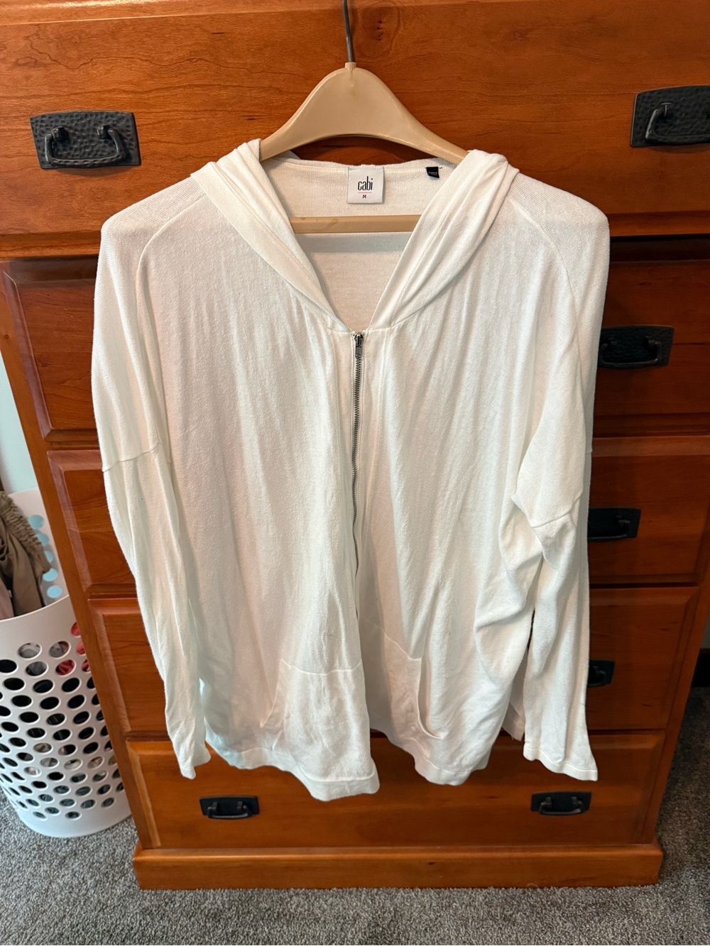 CAbi White Hooded Zip Front Cardigan